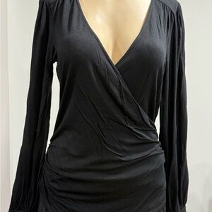 Boden Black Wrap Long Sleeve Top